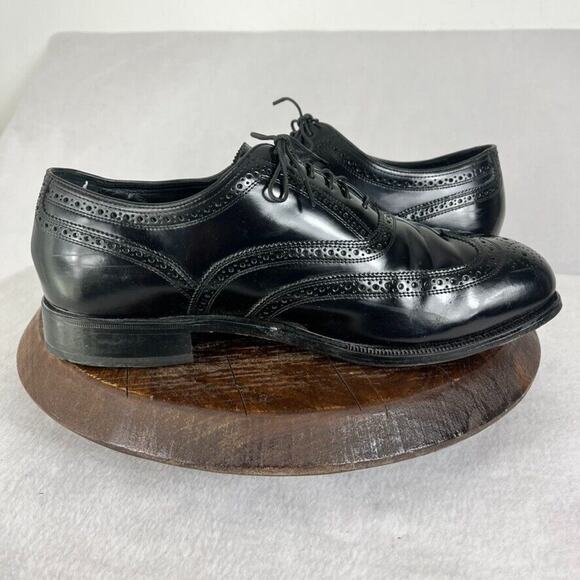Florsheim Shoes Mens 12 Black Leather Wingtip Lexington Oxfords Brogue - Picture 8 of 14